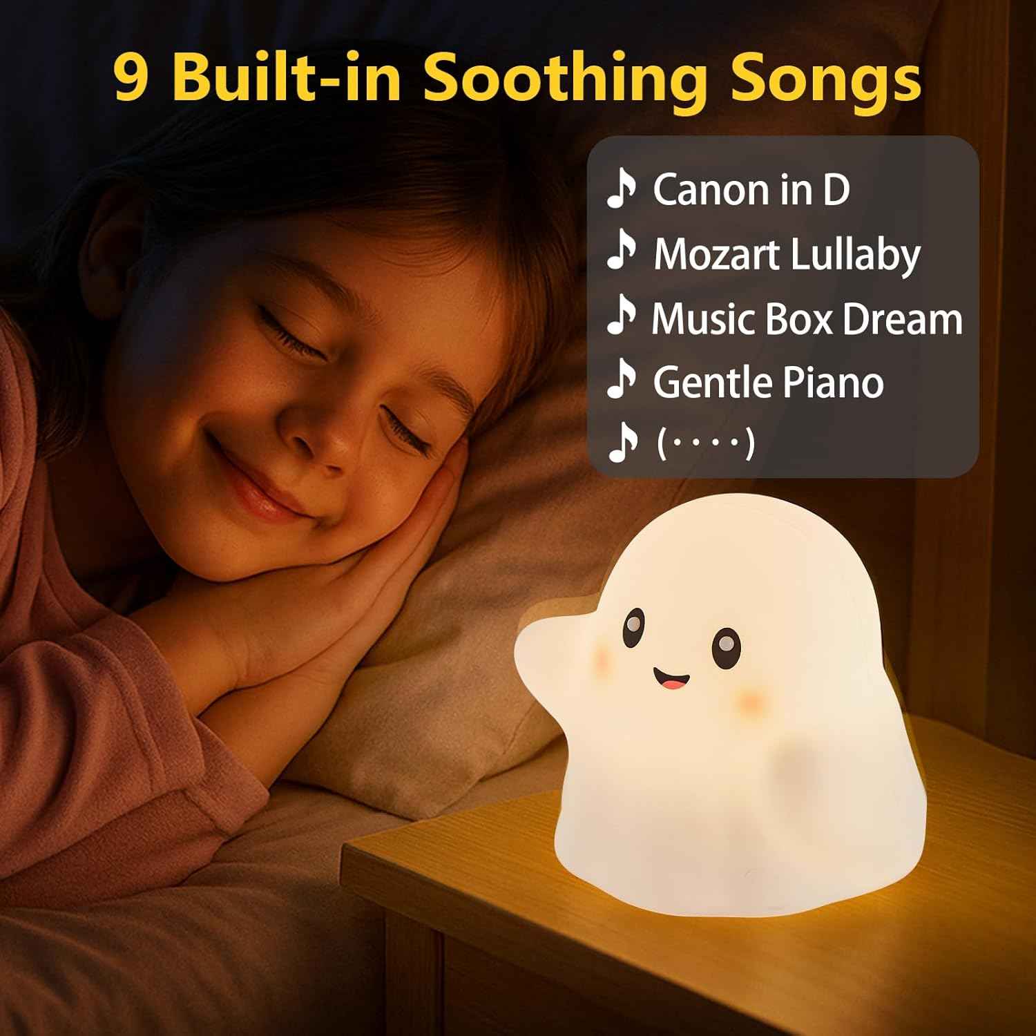nextanG RGB Ghost Night Light – Color-Changing Tap Control Fun Toy for Kids, Soft Squishy Silicone Lamp with Sounds, Dimmable Rechargeable Bedside & Table Lamp, Funny Gift for Boys & Girls