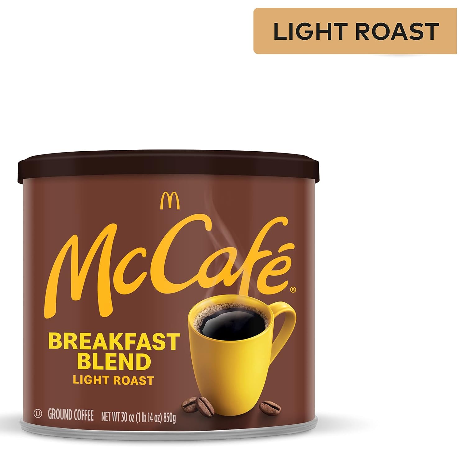 McCafe Breakfast Blend 30 oz Canister Light Roast Ground Coffee Specialty Fat-Free Arabica