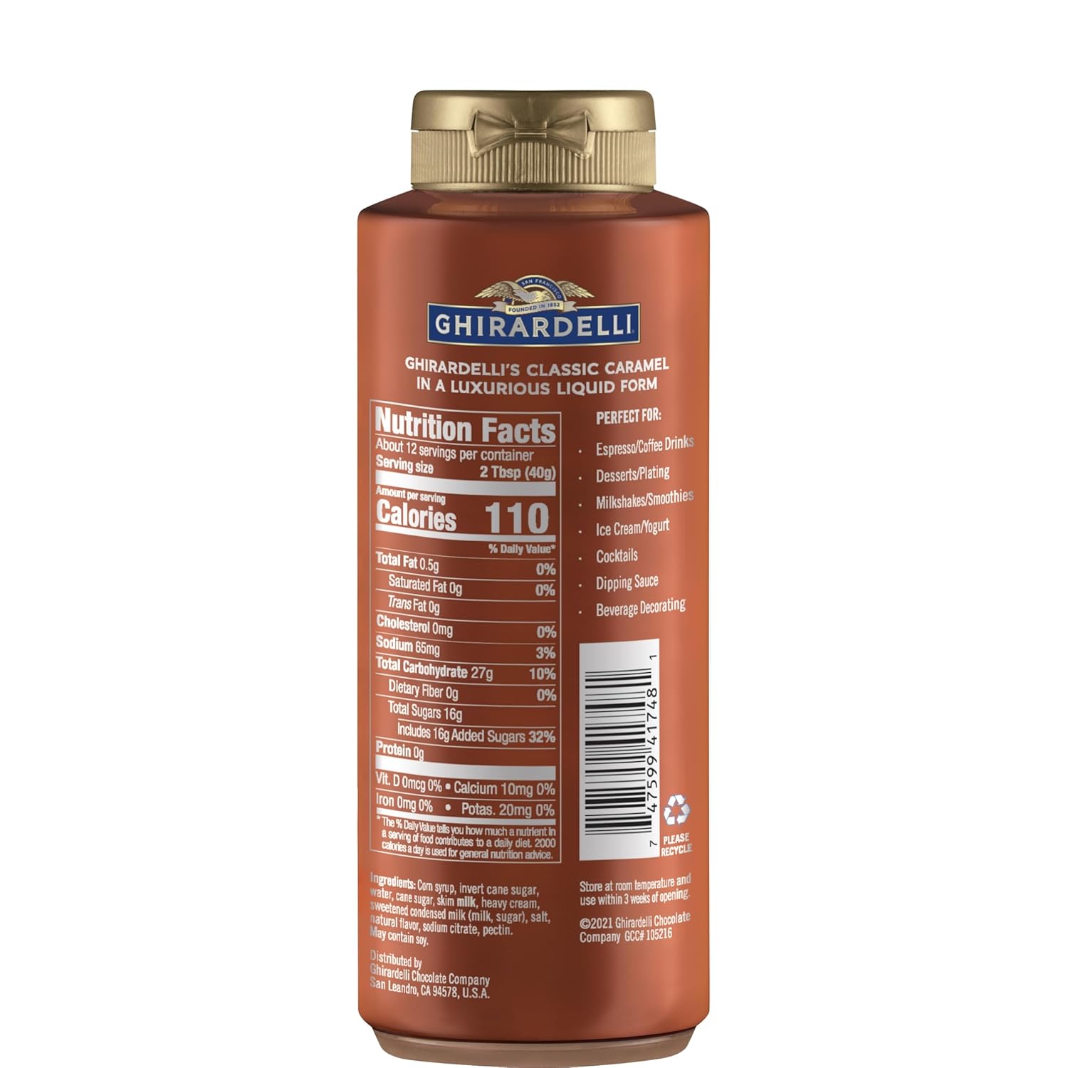 Ghirardelli caramel sauce squeeze bottle, 16 oz, pack of 1, perfect for desserts and beverages