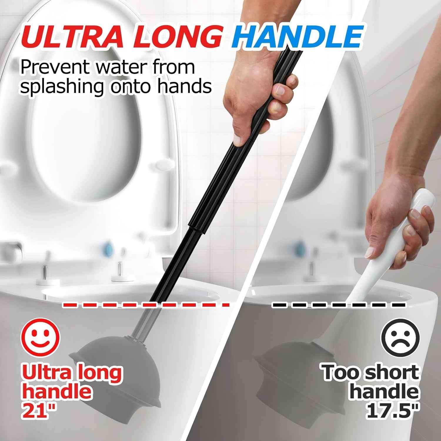 2 in 1 Toilet Plunger and Brush Set，Extended Handle Plunger，Toilet Bowl Brush Plunger Set, Bathroom Cleaning Tools ，Toilet Brush Plunger Combo，Cleaning Brush，Bathroom Cleaning Supplies
