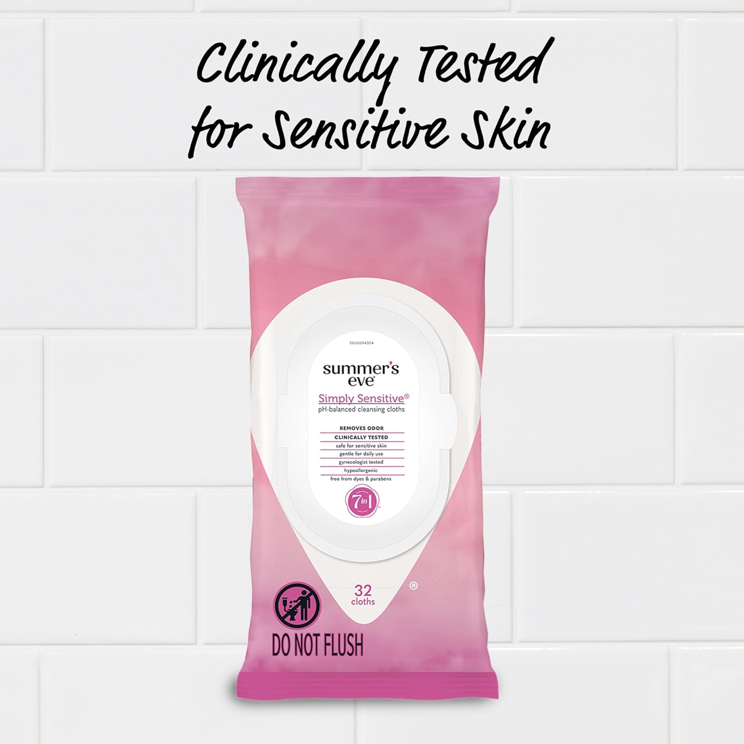 Summer's Eve Simply Sensitive feminine wipes, gentle pH-balanced micellar water formula for vaginal odor control, resealable packs of 32