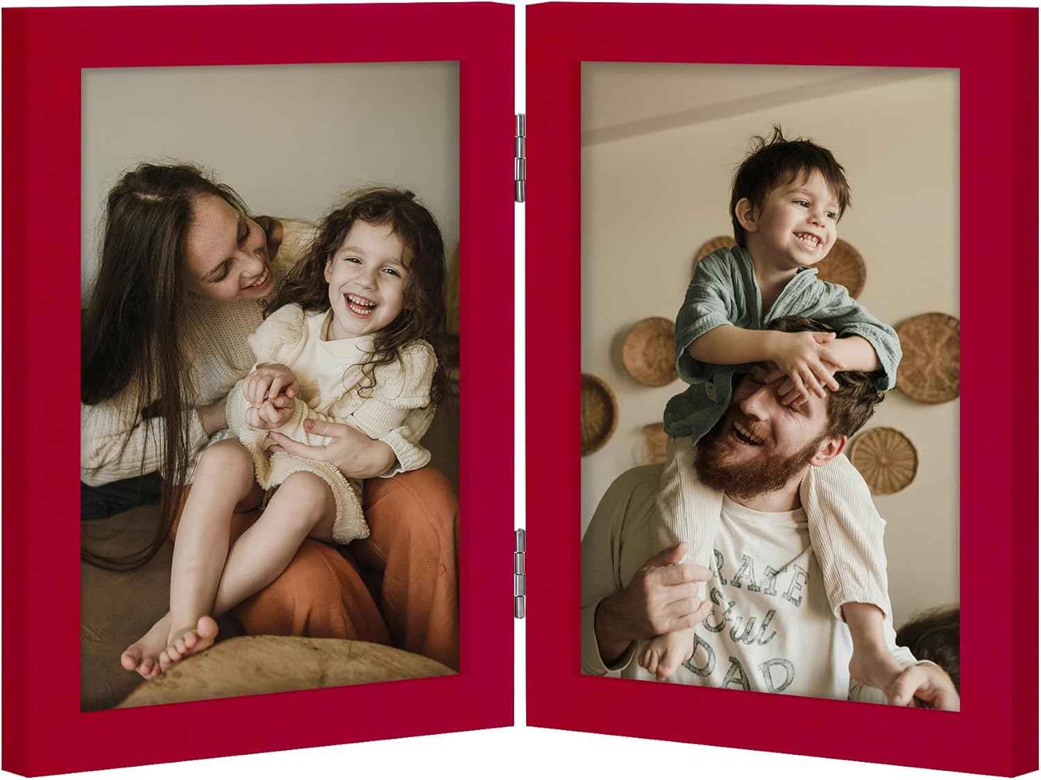 decorUhome Double 4x6 Picture Frame Vertical, Engineered Wood Bifold Photo Frame with Plexiglass for Tabletop Display, 4x6, Black