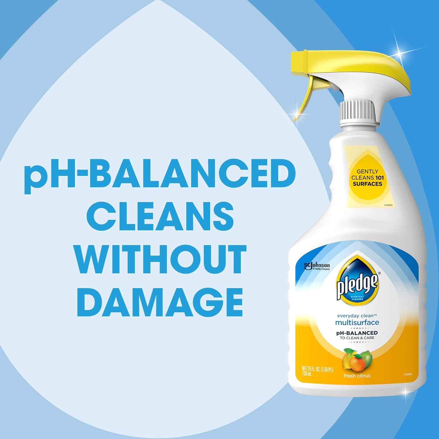 Pledge pH-Balanced Multisurface Cleaner Spray for Everyday Care, Fresh Citrus Scent, 25oz (Pack of 3)