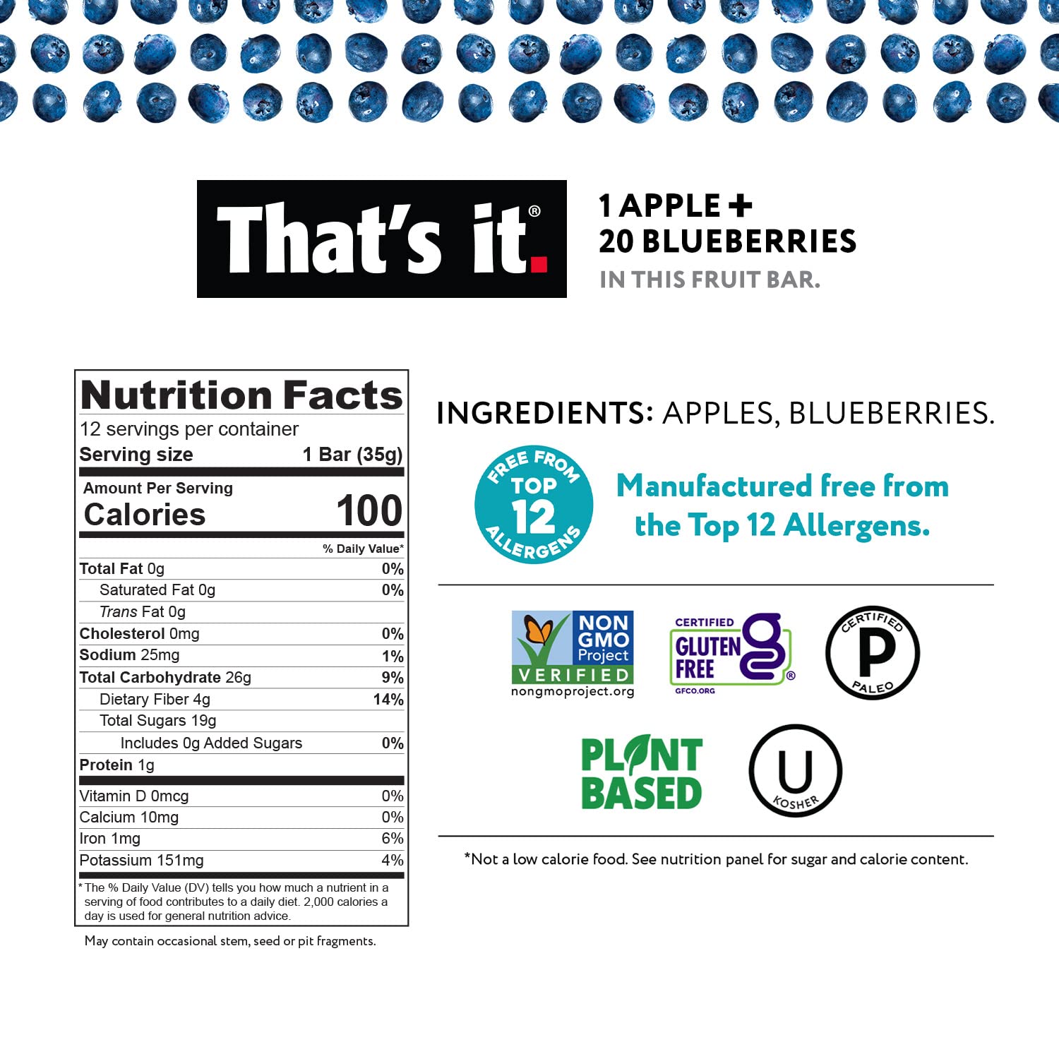 That's it. Variety Pack 100% Natural Real Fruit Bars, High Fiber Vegan Gluten Free Healthy Snacks for Adults & Paleo Children, Non GMO, No Added Sugar