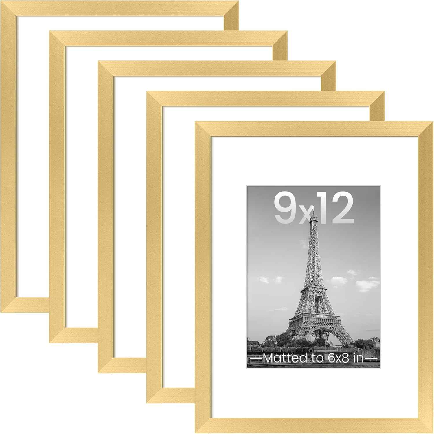 upsimples 11x14 Picture Frame Set of 5, Display Pictures 8x10 with Mat or 11x14 Without Mat, Wall Gallery Photo Frames, Black