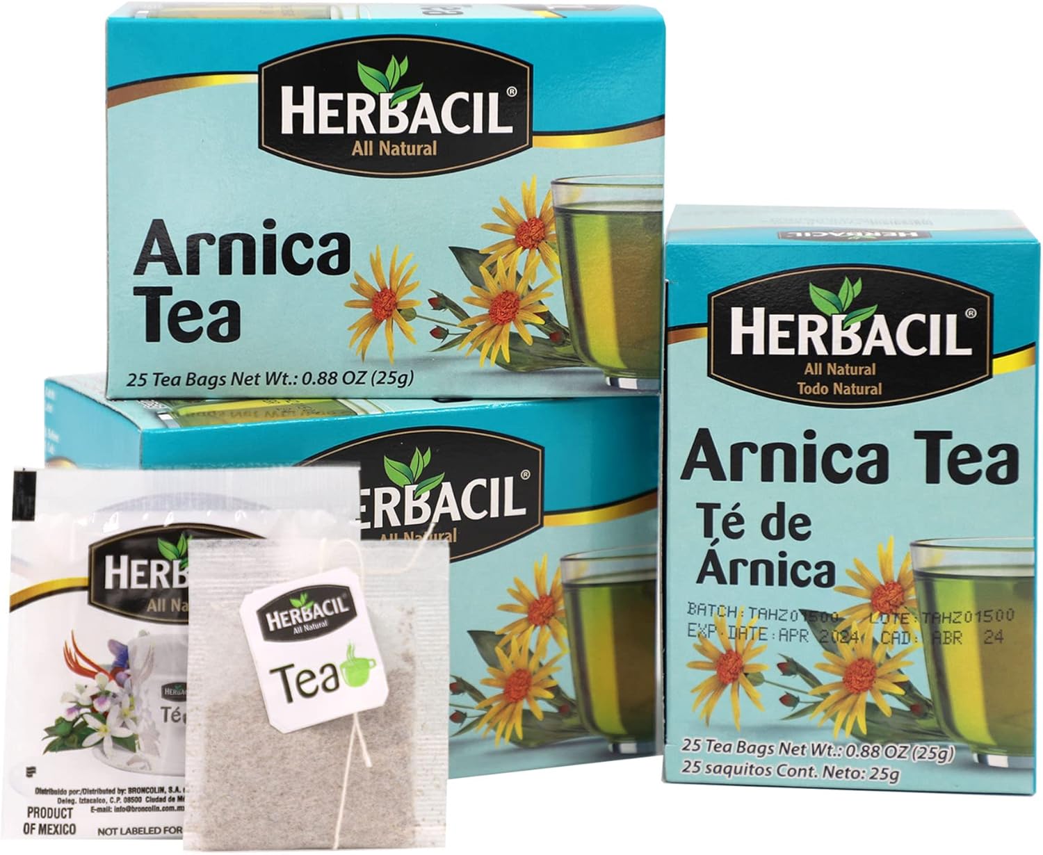 Herbacil Arnica Herbal Tea - Caffeine-Free, Natural Remedy, 25 Tea Bags per Box, 3-Pack (75 Total)
