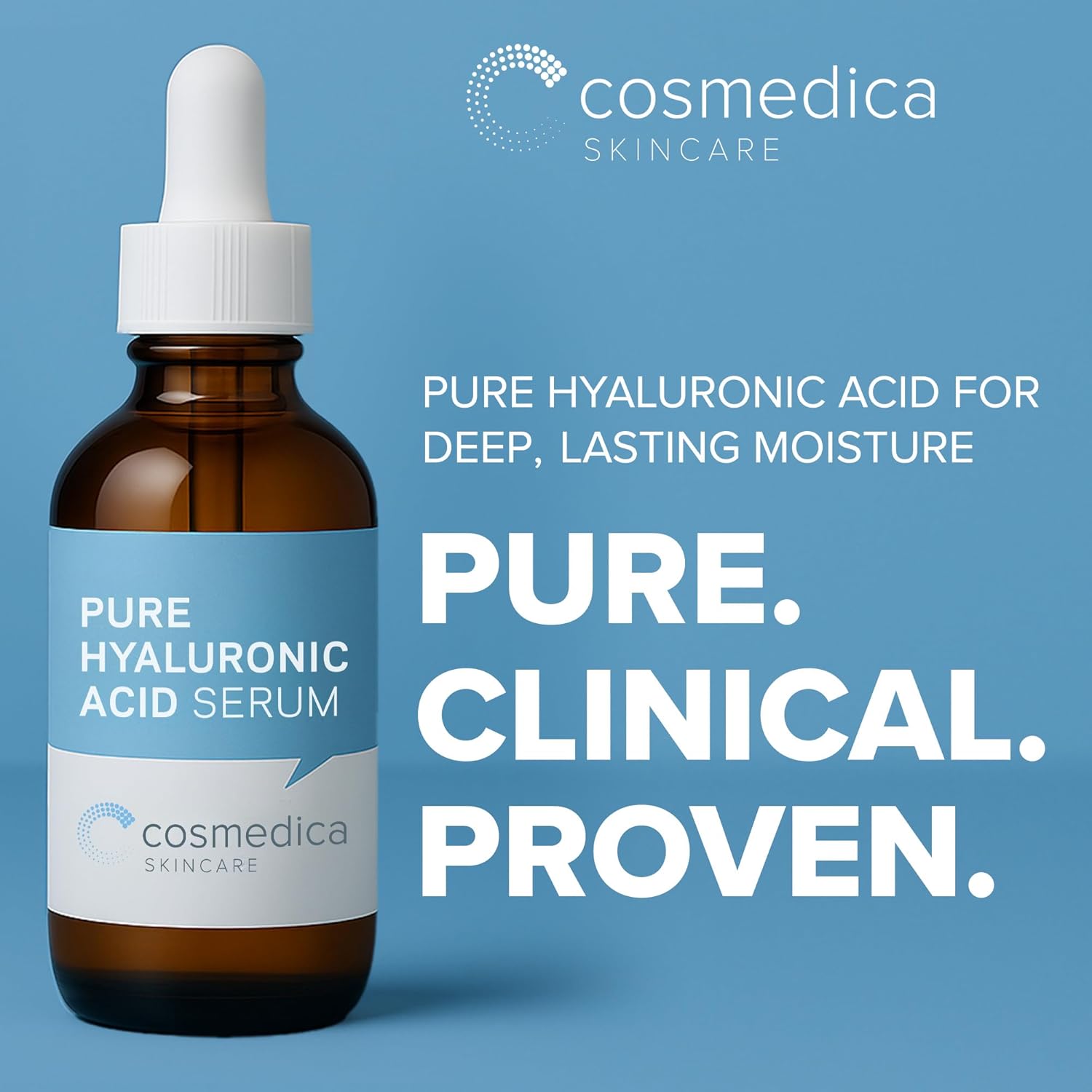 Hyaluronic acid serum for skin, 100% pure, anti-aging, intense hydration, non-greasy, paraben-free, 2oz