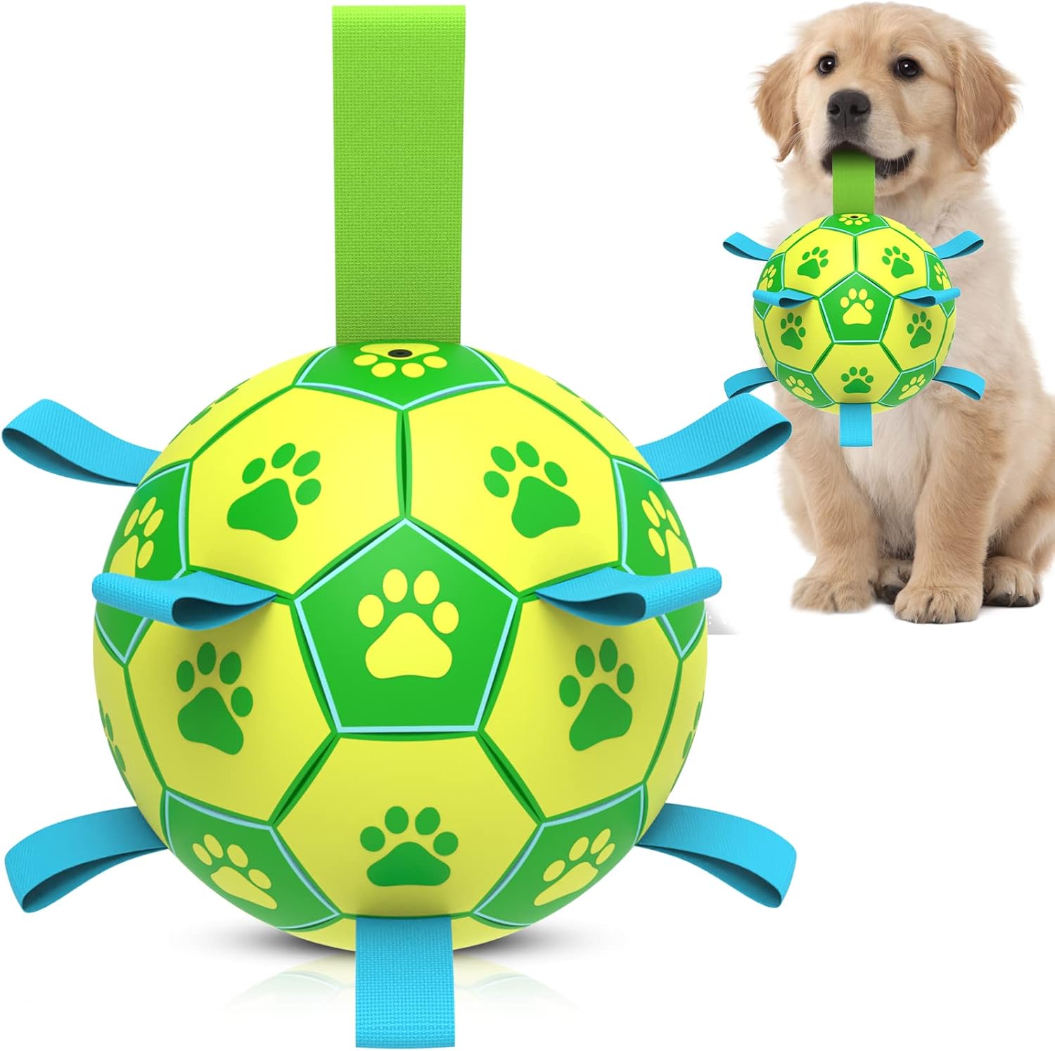 Qdan dog toys 6 inch world cup dog soccer ball with straps for small medium pet outdoor play