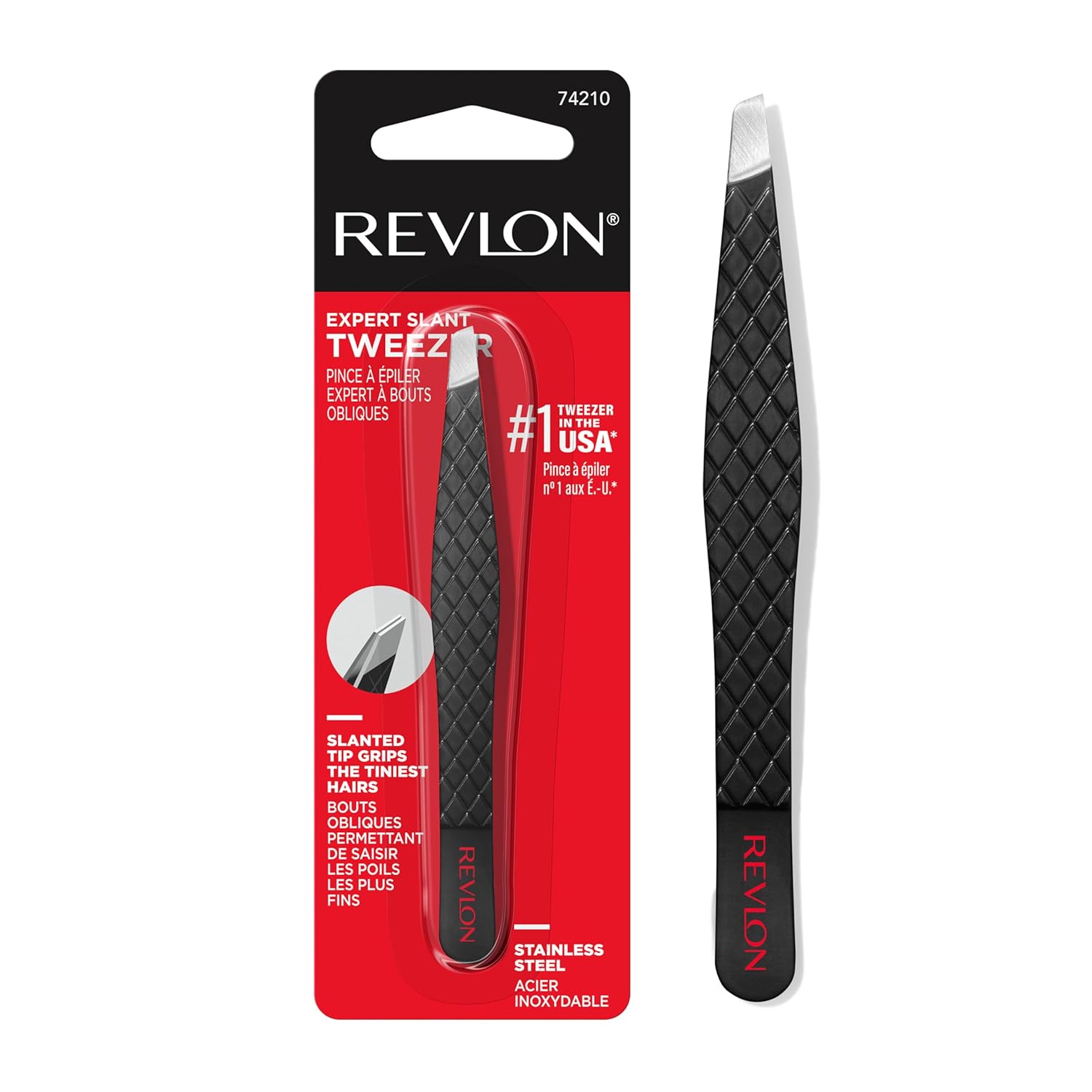 Revlon Expert Slant Tweezer with High Precision and Easy Hair Removal in Stainless Steel for Women and Men
