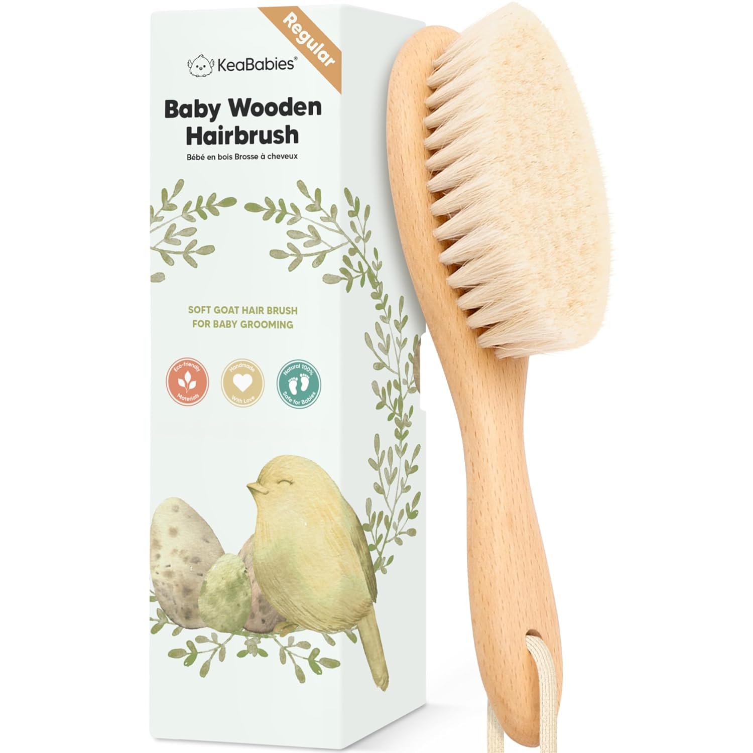 keababies wooden baby hair brush for toddler girls boys cradle cap soft goat bristles walnut regular
