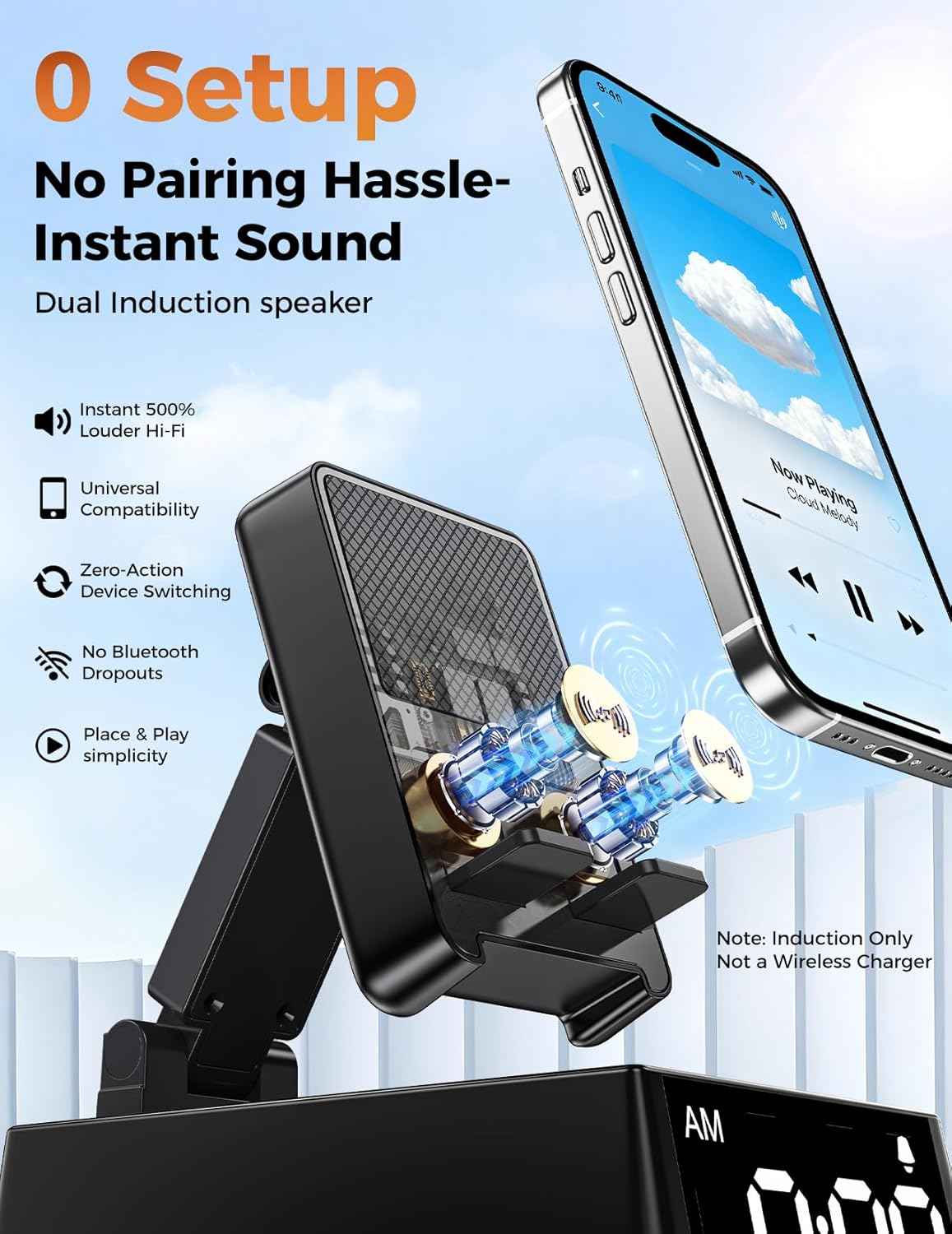 Bluetooth Speaker Birthday Gift for Men:Induction Cell Phone Stand HD Sound Valentines Gifts For Him Her Adult Teen,Anti-Slip Phone Holder Kitchen Gadget Women Mom Wife,Dad Husband Boyfriend(Black)