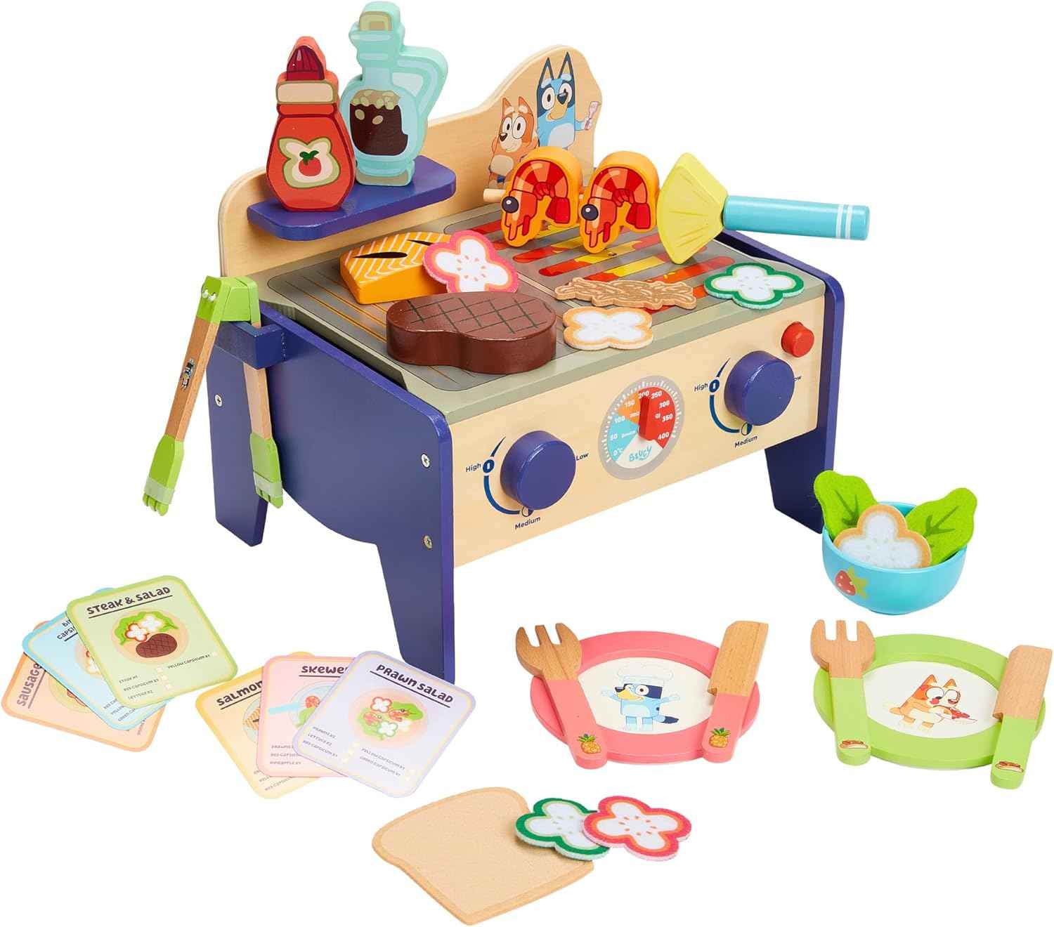 8th Wonder Bluey Toys Wooden Tea Party Set, 18-Piece Durable Toy Tea Set with Tray, Teapot, Teaspoons, and More, Pretend Play for Toddlers of Ages 3+