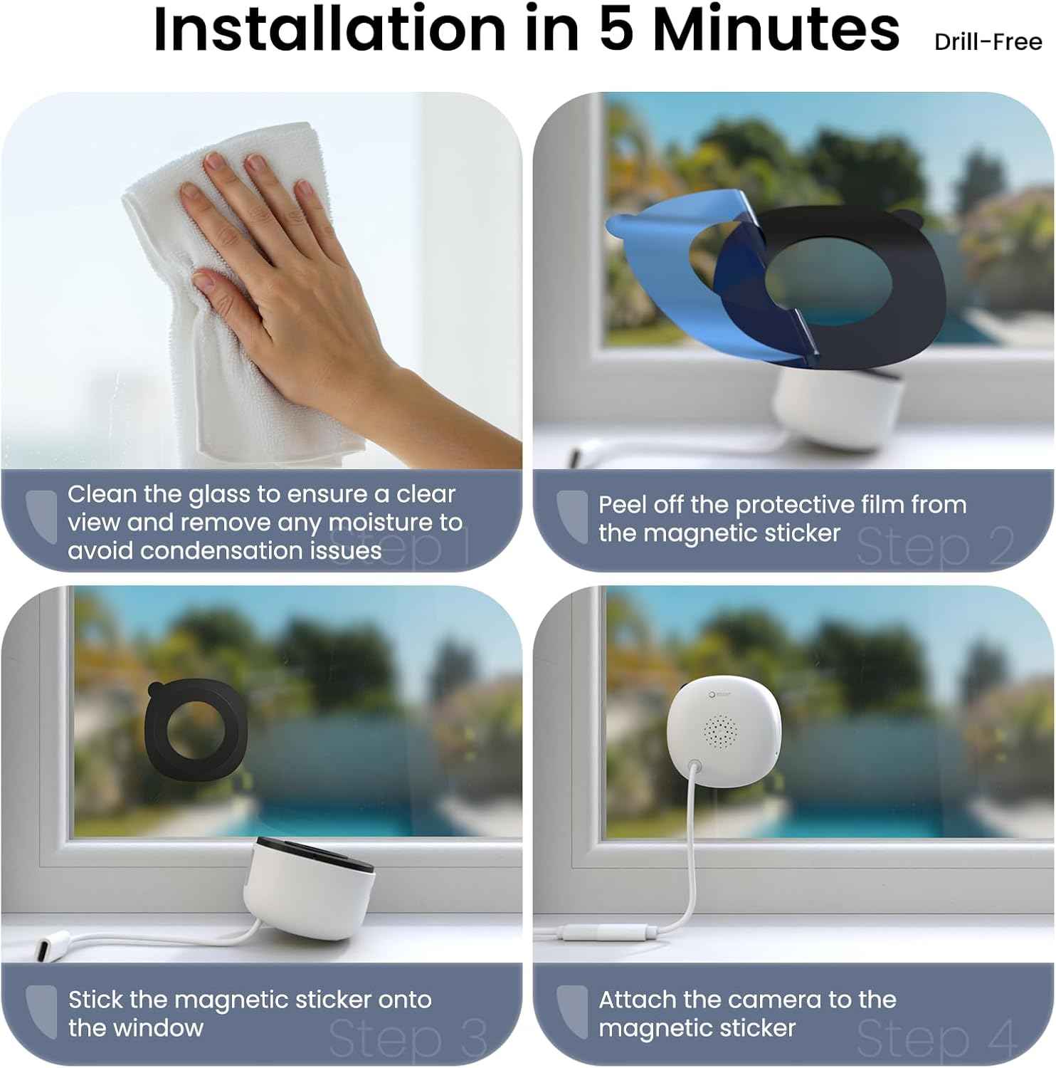 2K No Drill Window Camera-2 Pack 2.4Ghz & 5Ghz WiFi Cameras for Home Security for Indoor & Outdoor Monitoring, Anti-Glare Color Night Vision, Human Detection, 24/7 Recording, Ideal for Apartment, K1