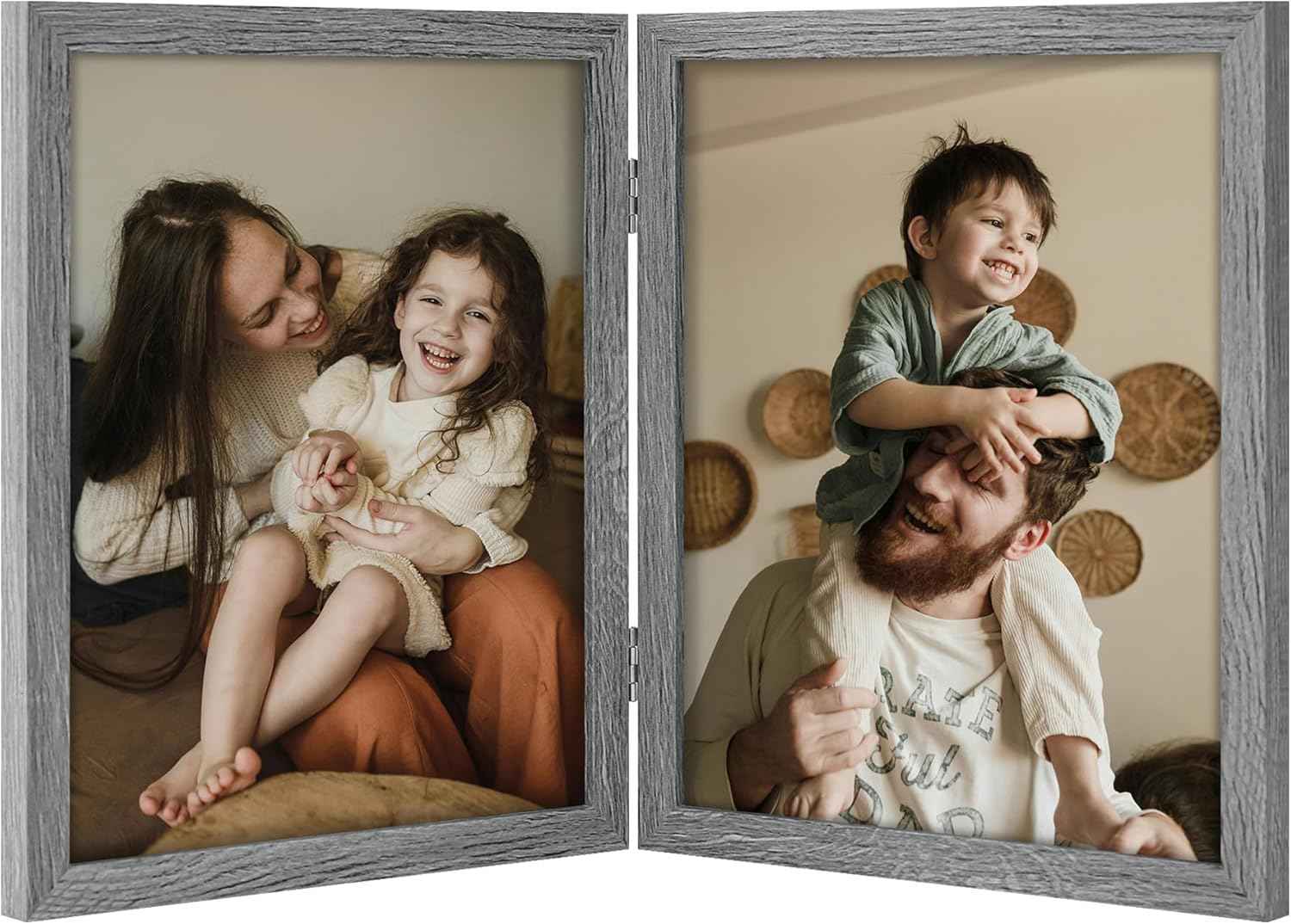 decorUhome Double 4x6 Picture Frame Vertical, Engineered Wood Bifold Photo Frame with Plexiglass for Tabletop Display, 4x6, Black