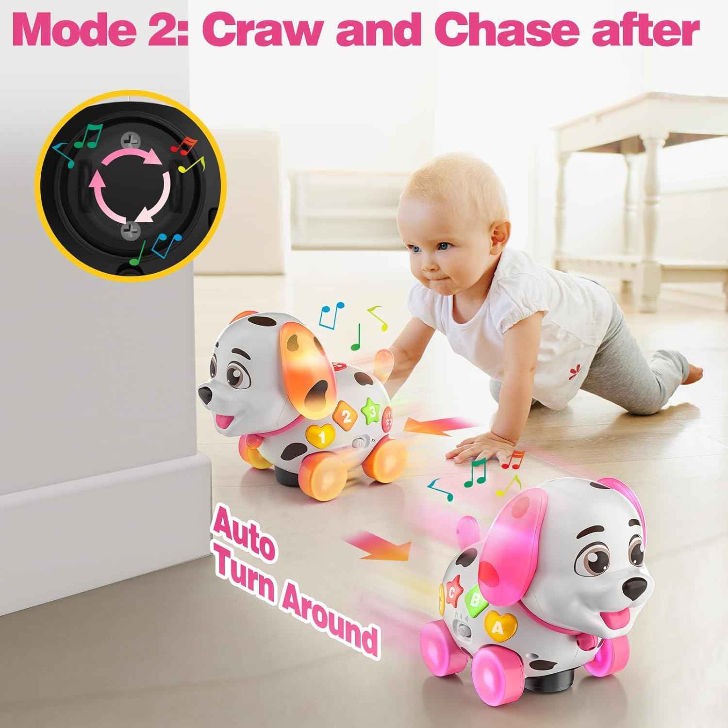 Baby Puppy Toys 6-12 Months, 1st Birthday Gifts for One Year Old, 6 7 8 9 10 12-18 Months Toy for Baby Christmas Gift, Bilingual Crawling Walking Toy for 1 Year Old Girl Boy, ABC,123s, Music