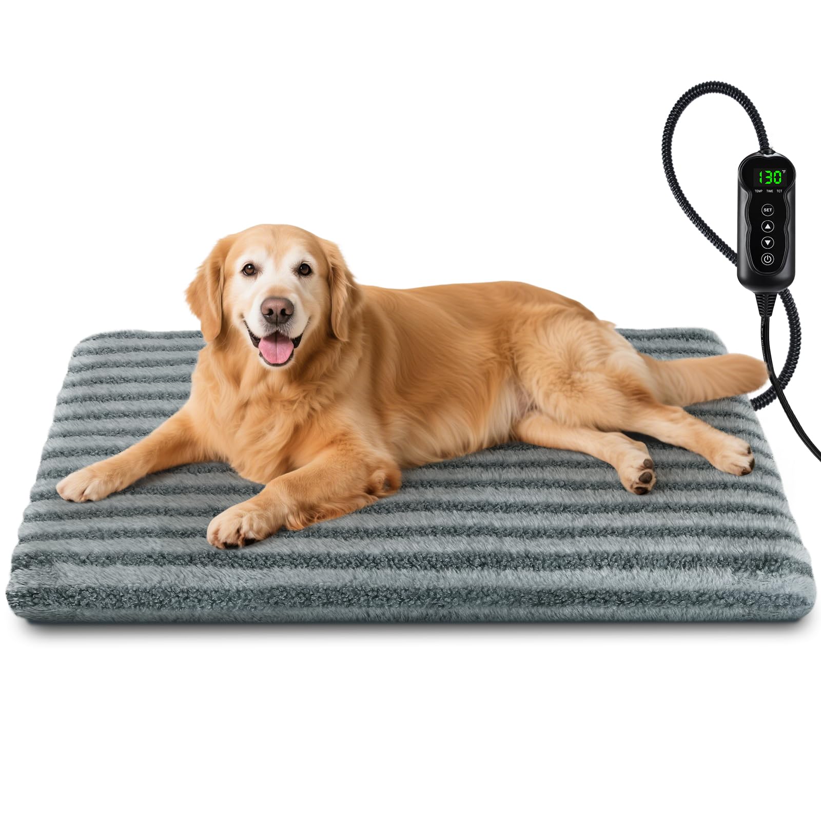Large Waterproof Pet Heated Dog Cat Bed with 11 Temperature Settings and 24H Timer, Grey, 35" x 24"