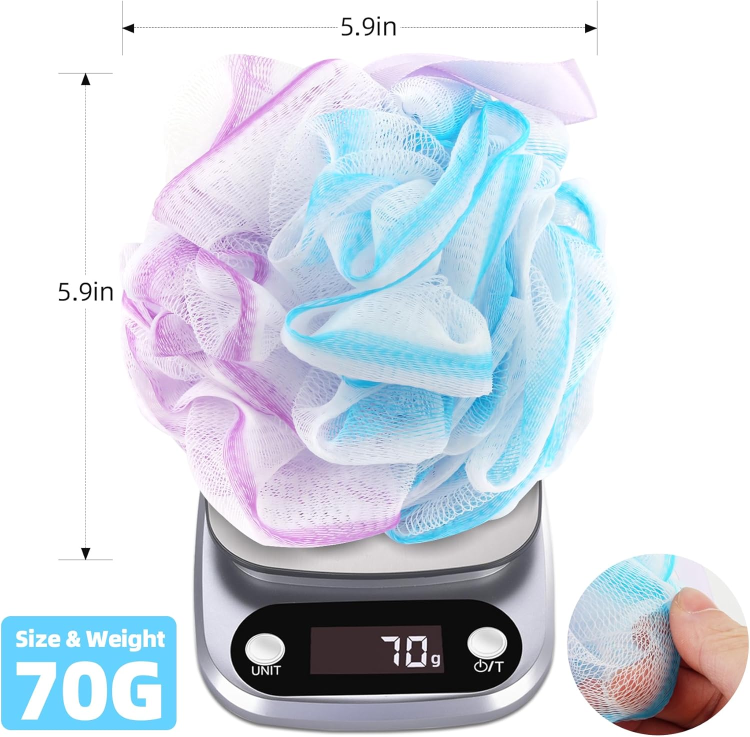 chuya bath sponges loofahs 70 grams large size, 4 pack shower sponge exfoliating cleaning bath loofa body scrubber balls