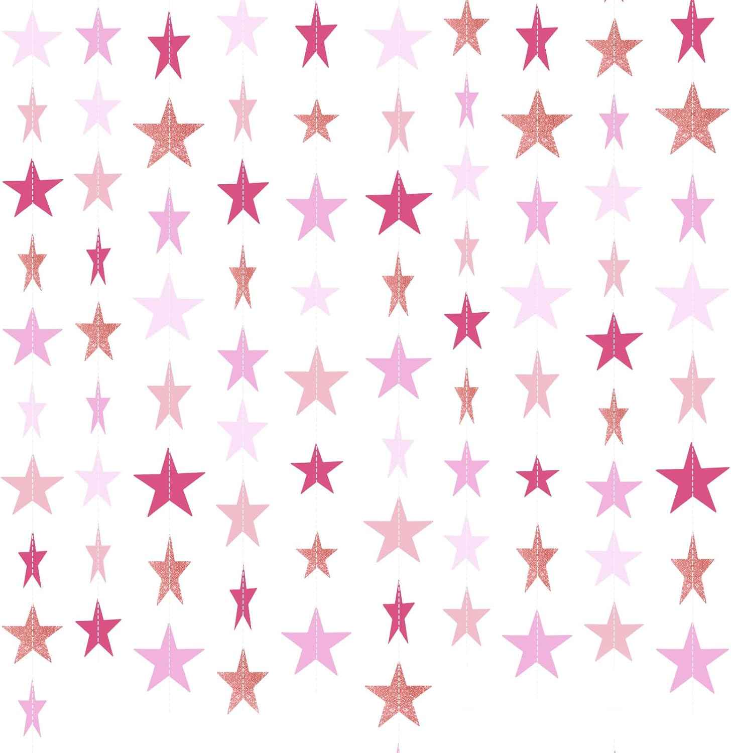 Patelai Glitter Star Garland Banner Christmas Decor 130 Feet Star Hanging Bunting Banner Twinkle Backdrop for Homecoming Classroom Wedding Birthday Halloween Party Supplies(Gold)