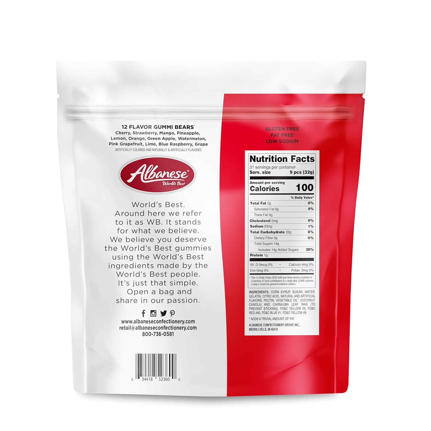 albanese 12 flavor gummi bears, 36oz bulk bag, soft & chewy, gluten-free & allergy friendly
