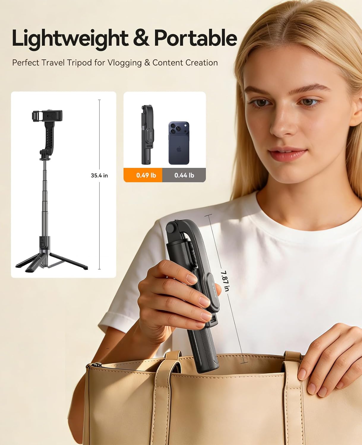 ORICO Aluminum Portable Selfie Stick Tripod, 35'' Mini Tripod for iPhone, Extendable Stand with Detachable Wireless Remote & 360° Rotating Phone Holder – Ideal for Content Creators, Vloggers, Travel