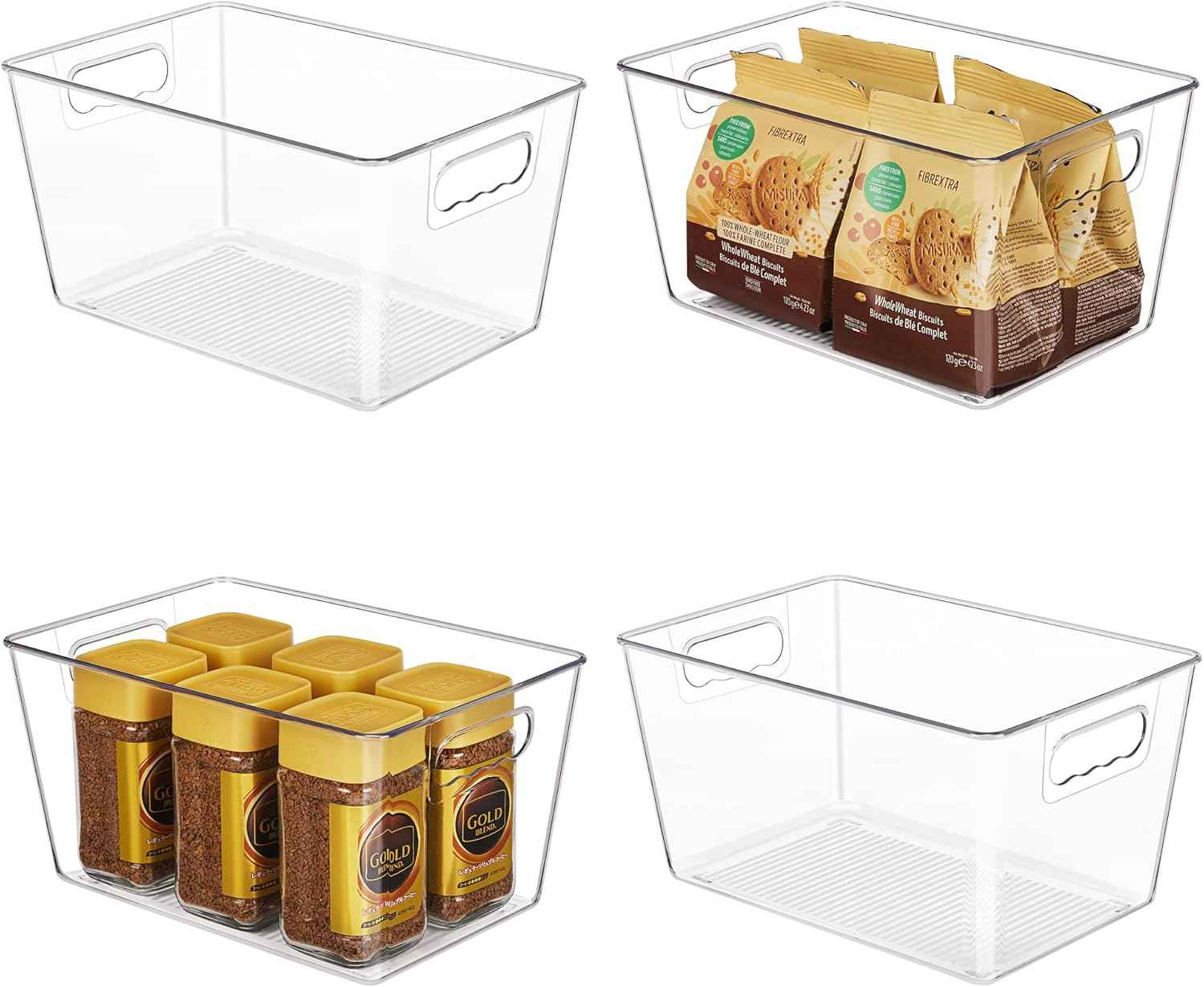 YIHONG 6 Pack Clear Pantry Organizer Bins, Plastic Containers with Handle for Kitchen,Freezer,Cabinet,Closet,Bathroom Under Sink Storage