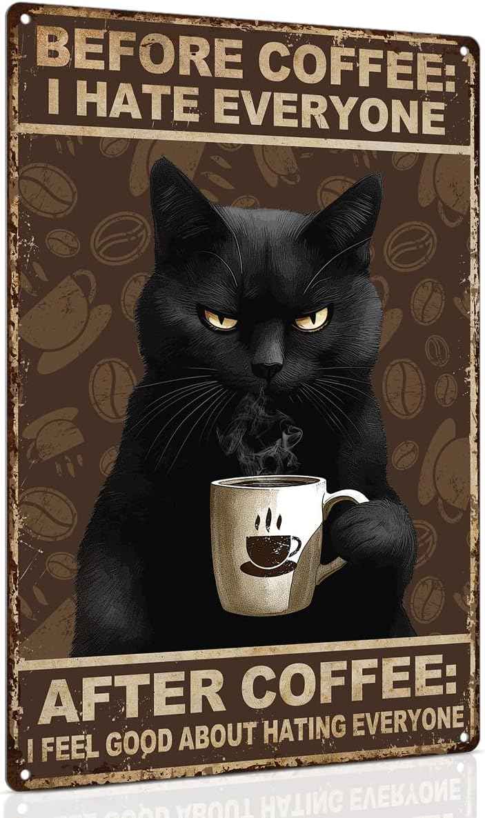 ALKB Never Forget Who You Are. Retro Metal Sign Black Cat Lovers Gift, Inspirational Wall Art Vintage Cat Decor for Home,Office,Bedroom 8 x 12 Inch
