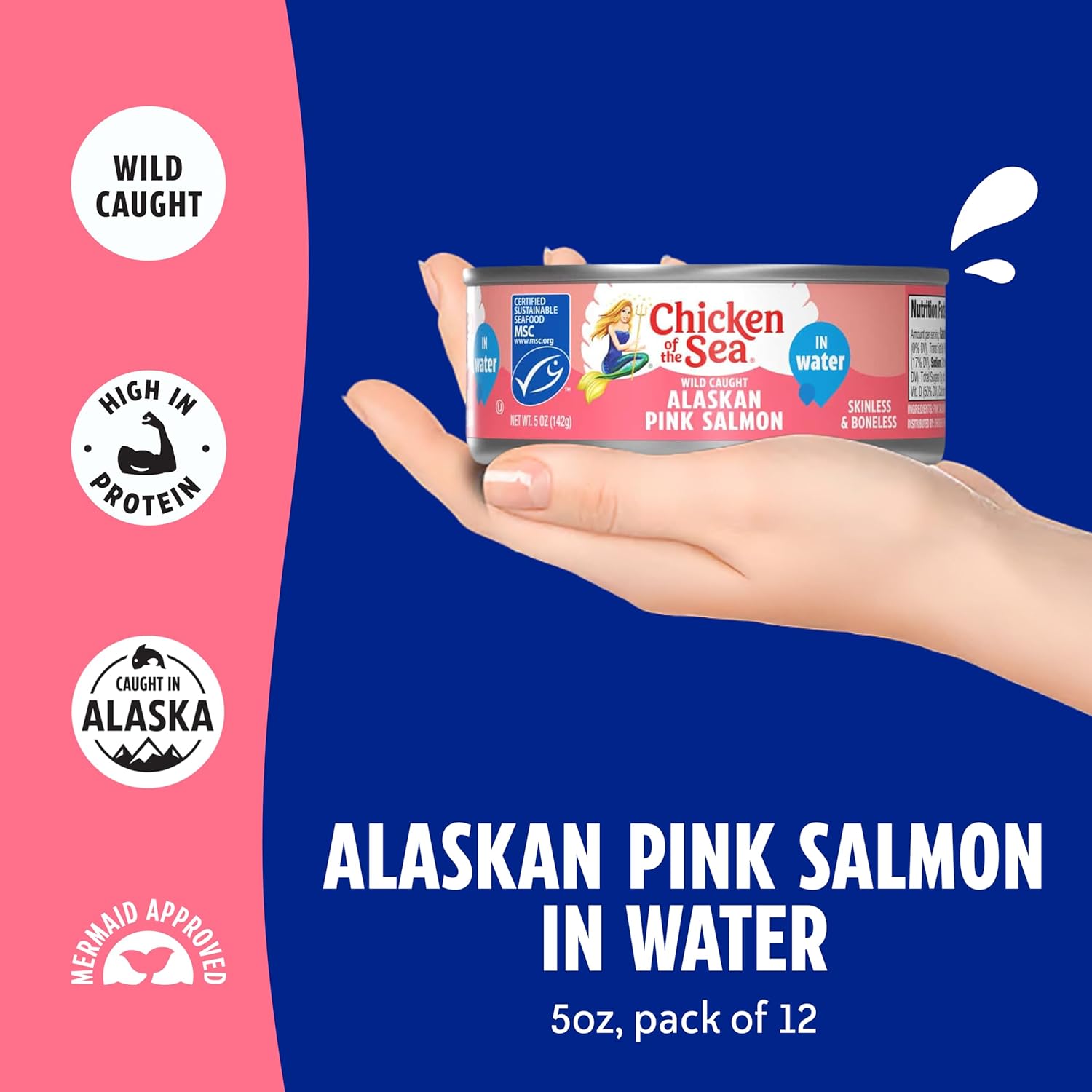 Chicken of the Sea Alaskan pink canned salmon 5oz, 12-pack, high protein, wild caught, gluten-free, omega-3s