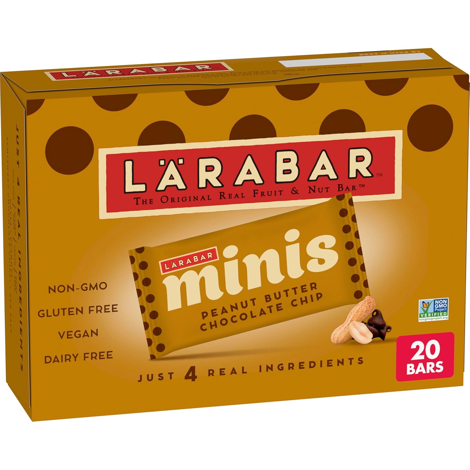 Larabar peanut butter chocolate chip mini bars, gluten free vegan, 20-count snack size