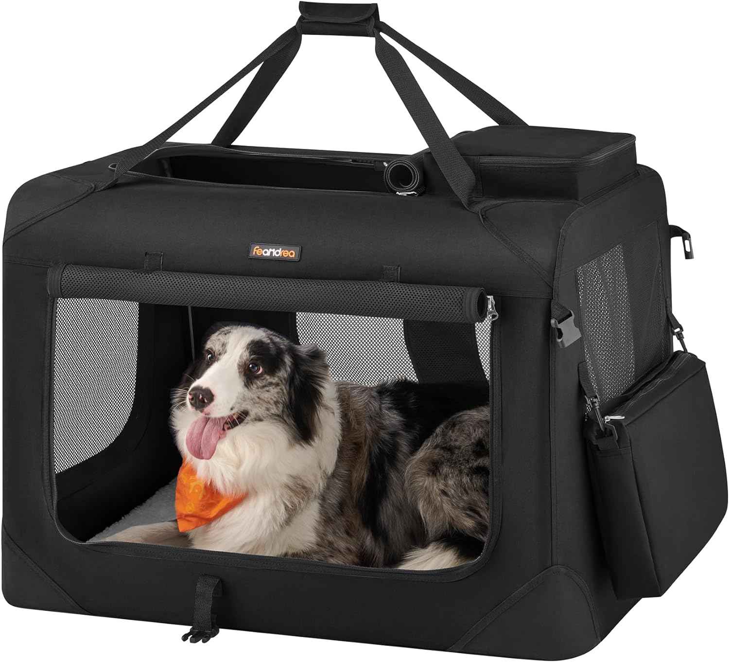 Feandrea 40 Inches Collapsible Soft Dog Crate, Portable Travel Dog Crate for Indoor and Outdoor Use, Dog Carrier Kennel with Safety Zippers, for Living Room, Car, Travelling, Camping, Black UPDC10H