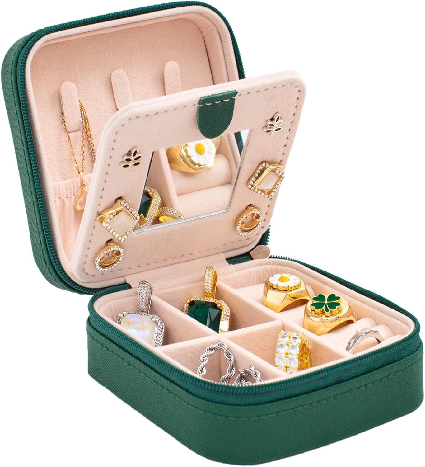 keLofoN small pink jewelry case with mirror travel gift for girls women