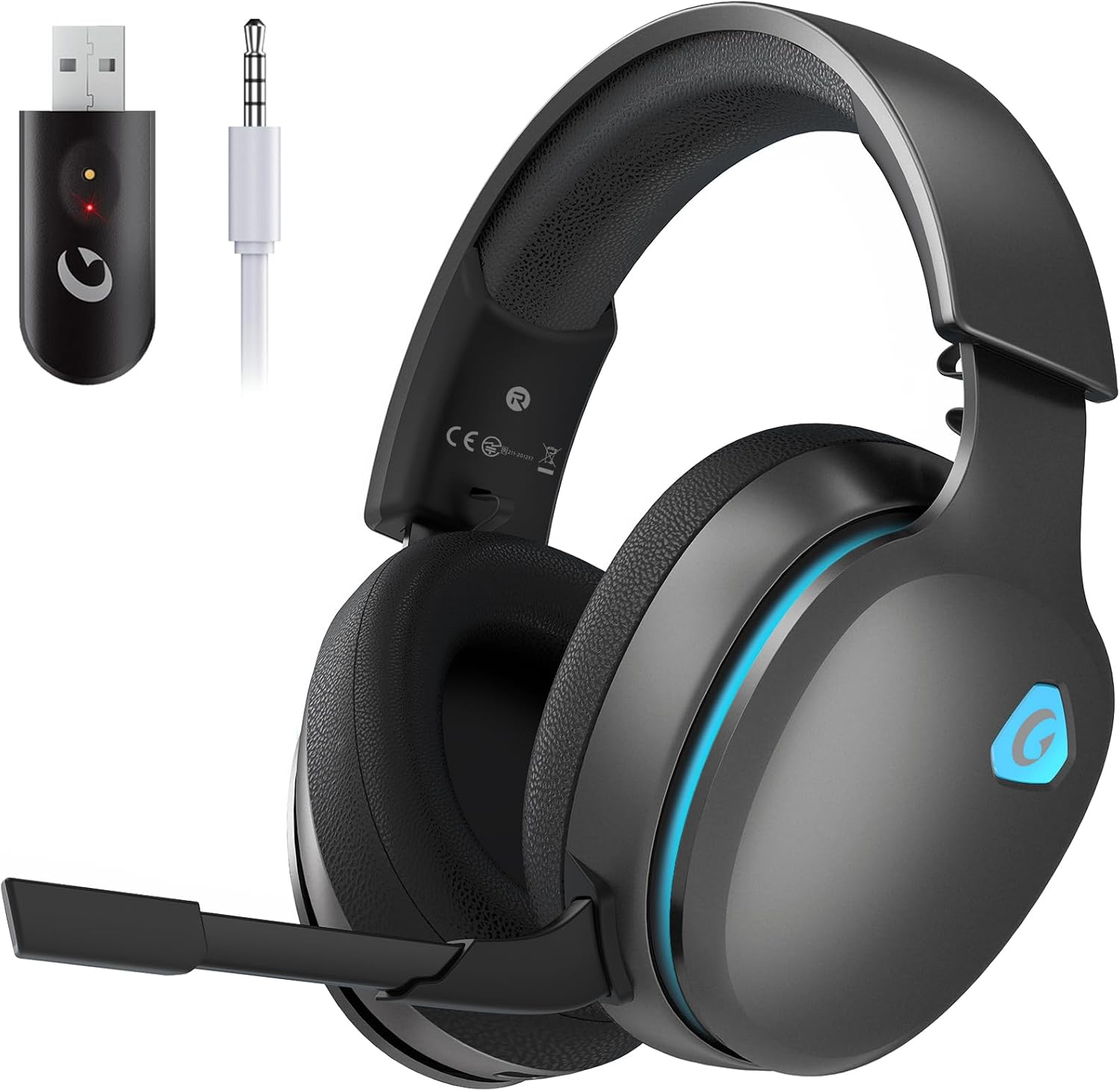 Gtheos 2.4GHz wireless gaming headset for ps5, ps4, nintendo switch and pc with noise canceling mic and 40+hr battery life - white