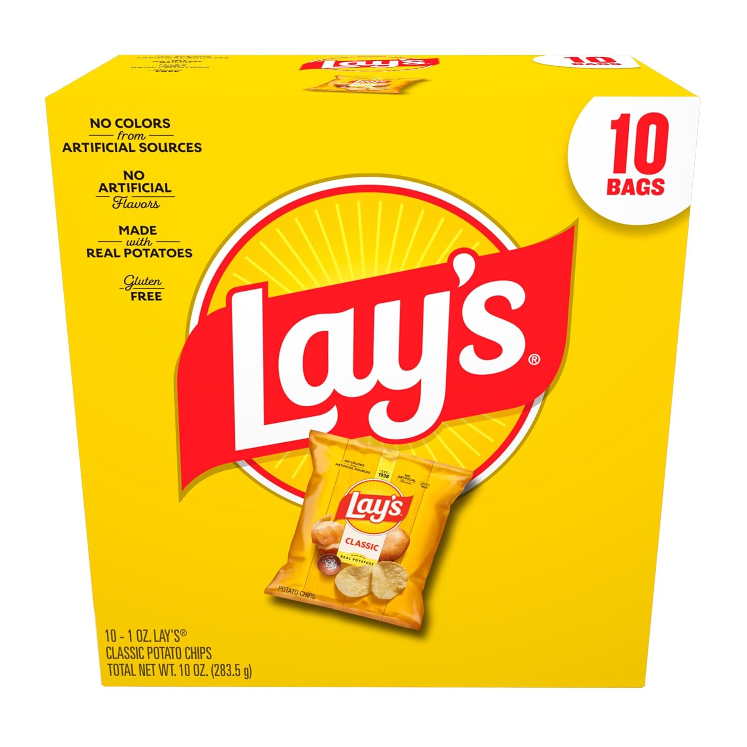 Frito Lay's 10-count 1oz Classic Potato Chips Bags, single-serve snack packs