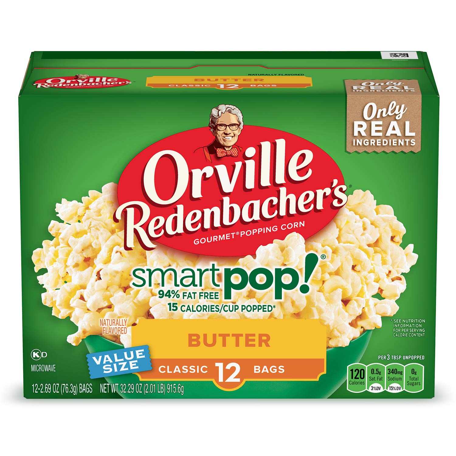Orville Redenbacher's Microwave SmartPop! Butter Flavor, 4g Fiber, 94% Fat-Free, 12-Count 2.69 oz. Bags