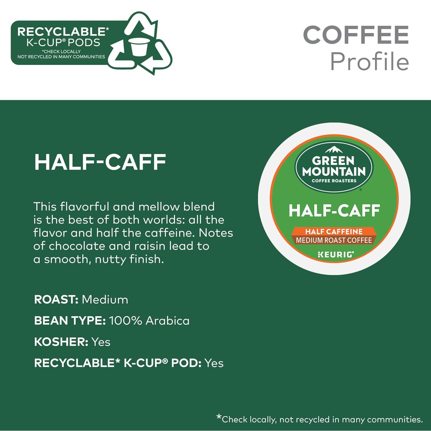Green Mountain Coffee Roasters Half Caff, Medium Roast, 72 Count Keurig K-Cup pods