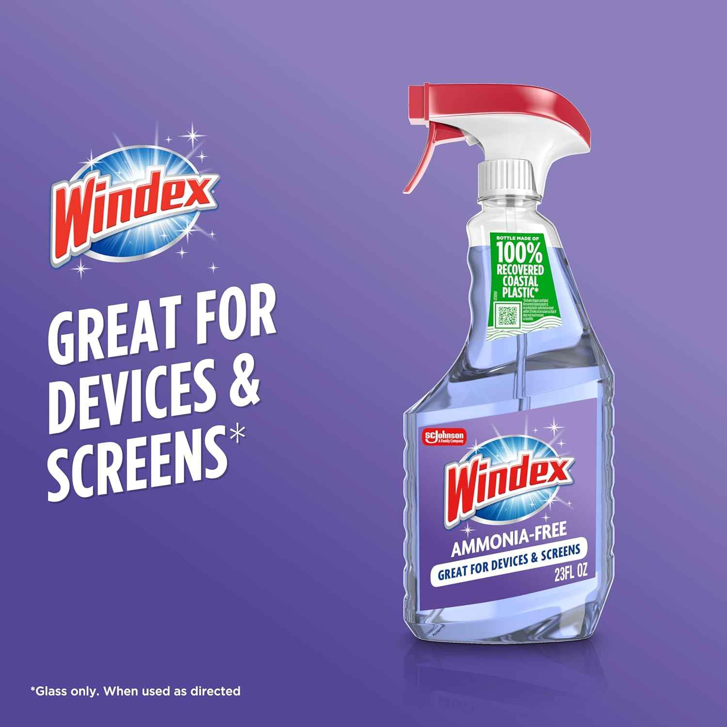 Windex Glass and Window Cleaner Spray Bottle, Ammonia Free, Packaging Designed to Prevent Leakage and Breaking, Surface Cleaning Spray, Crystal Rain Scent, 23 Fl Oz