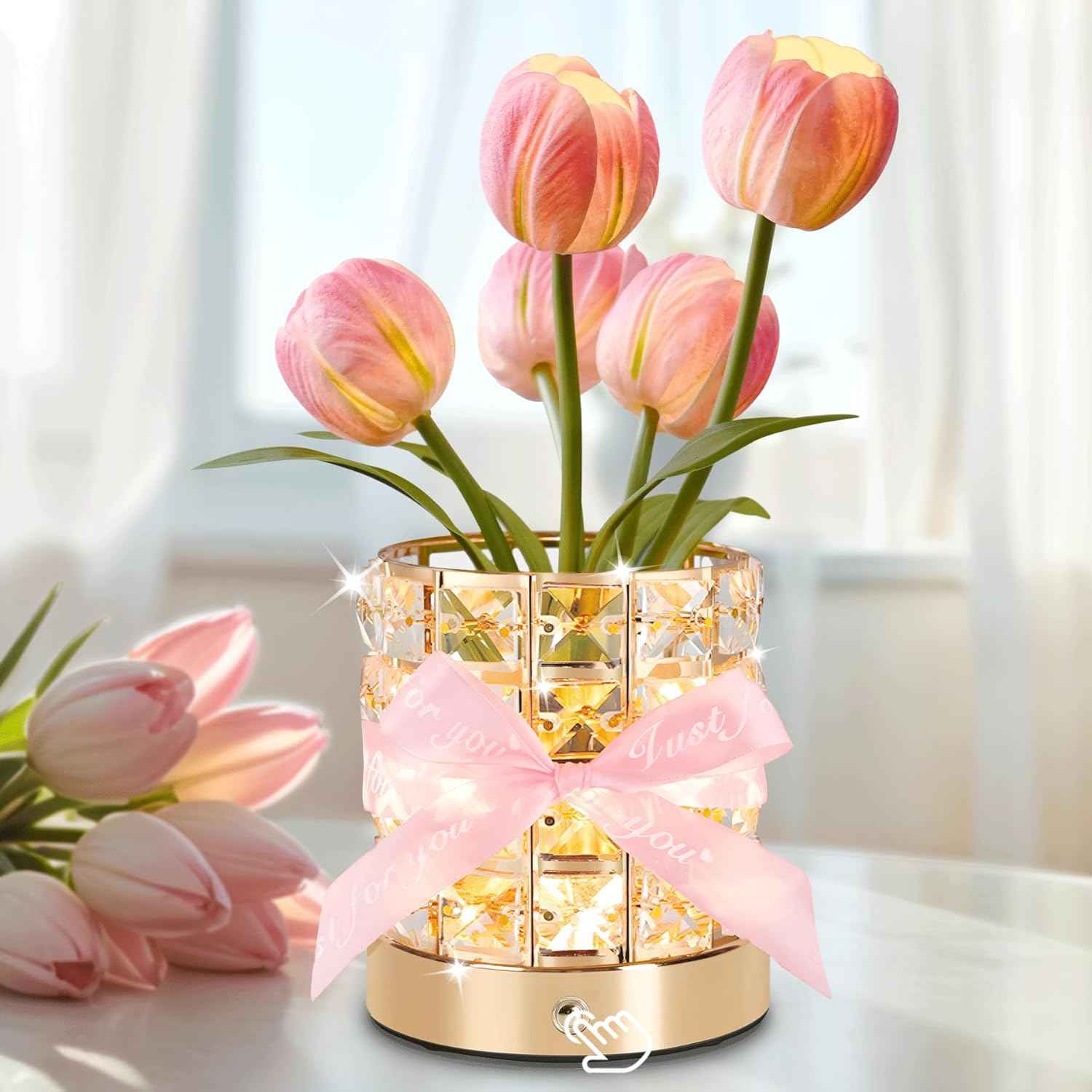 Tulip Flower Lamp, Valentine’s Day Gifts for Women, Romantic Home Decor Flower Gift for Girlfriend Wife, Rechargeable Cordless Touch Table Lamp, 3 Color Infinitely Dimming Night Light