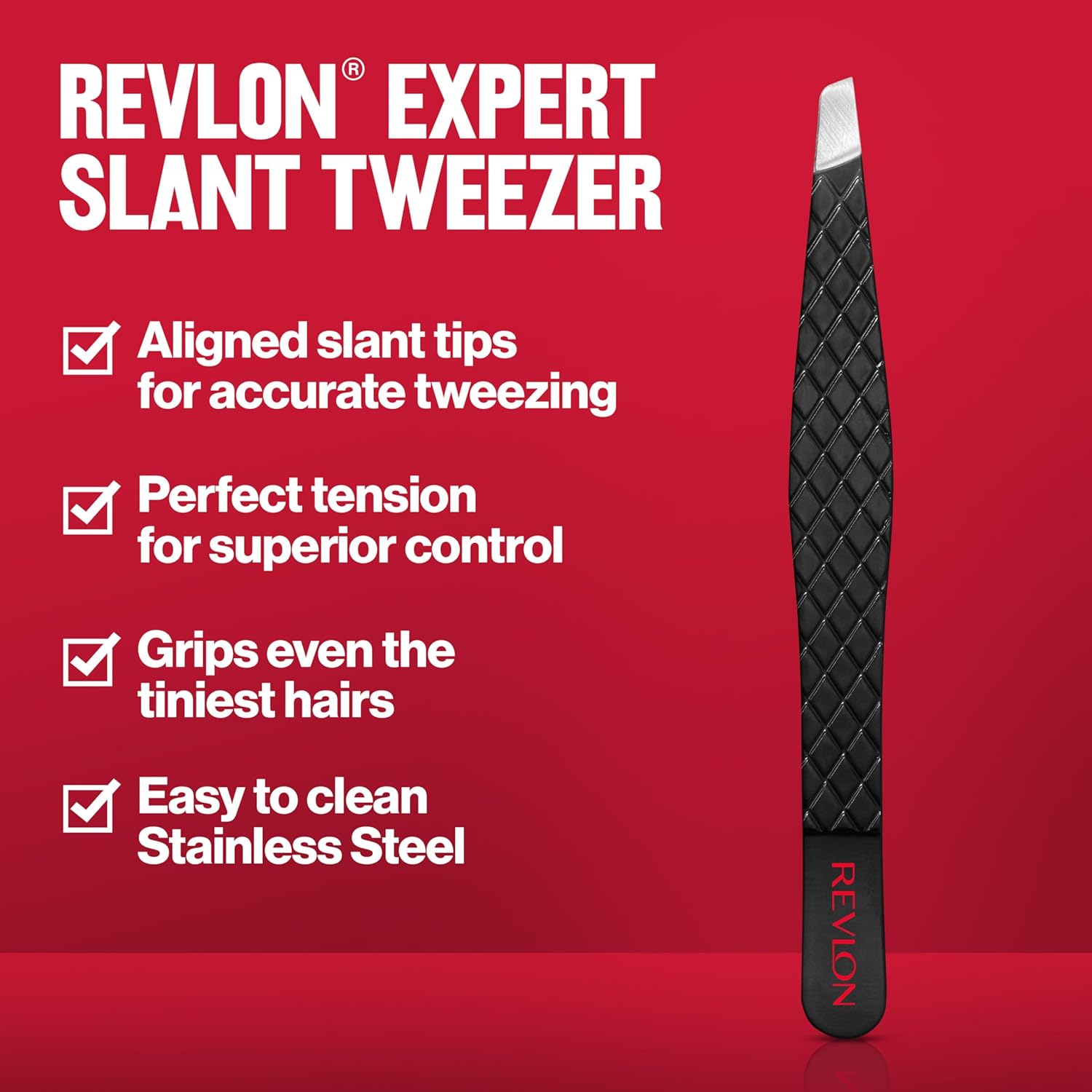 Revlon Expert Slant Tweezer with High Precision and Easy Hair Removal in Stainless Steel for Women and Men