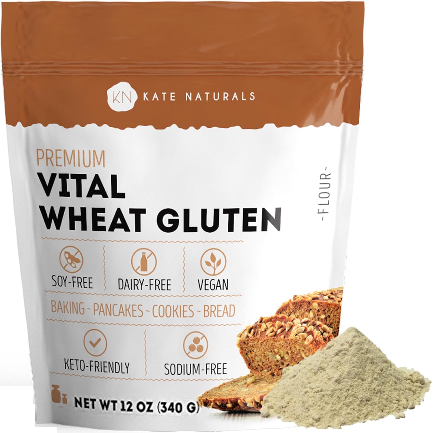 Kate Naturals Vital Wheat Gluten, 12oz, High Protein Flour for Bread, Seitan, and Keto Baking