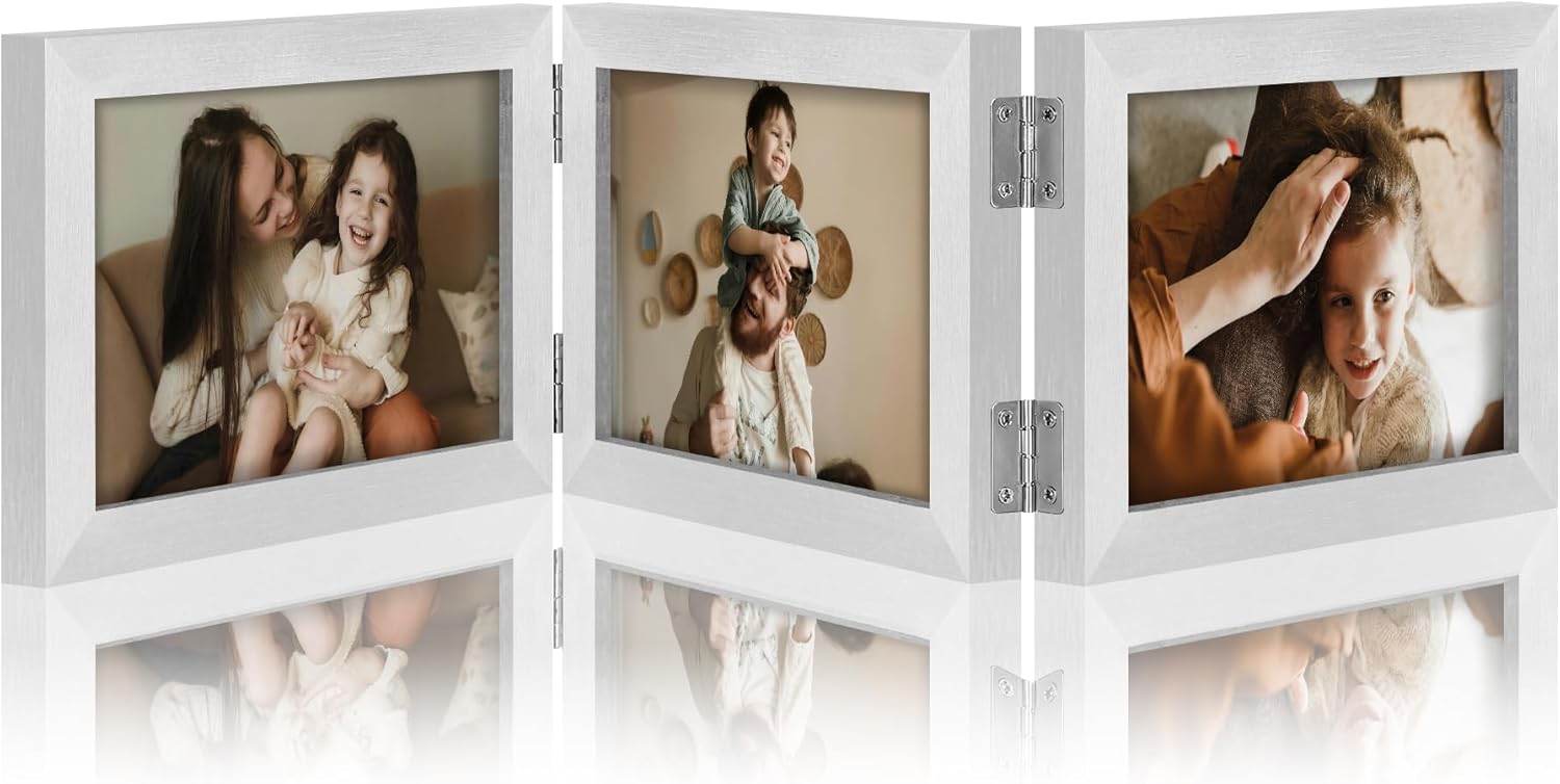 decorUhome Engineered Wood Trifold 4x6 Photo Frame with Plexiglass for Tabletop Display, Black, 3-Picture Frame