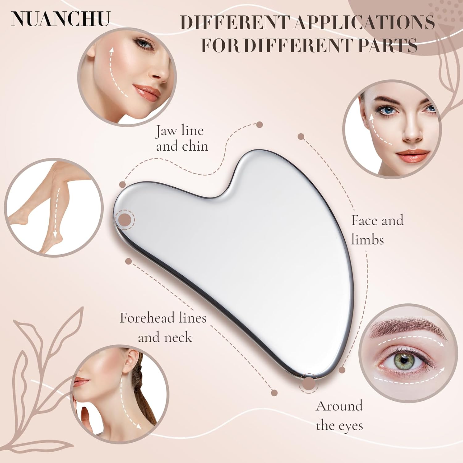 Nuanchu stainless steel gua sha facial tool for body with pouch, lymphatic drainage massage gift