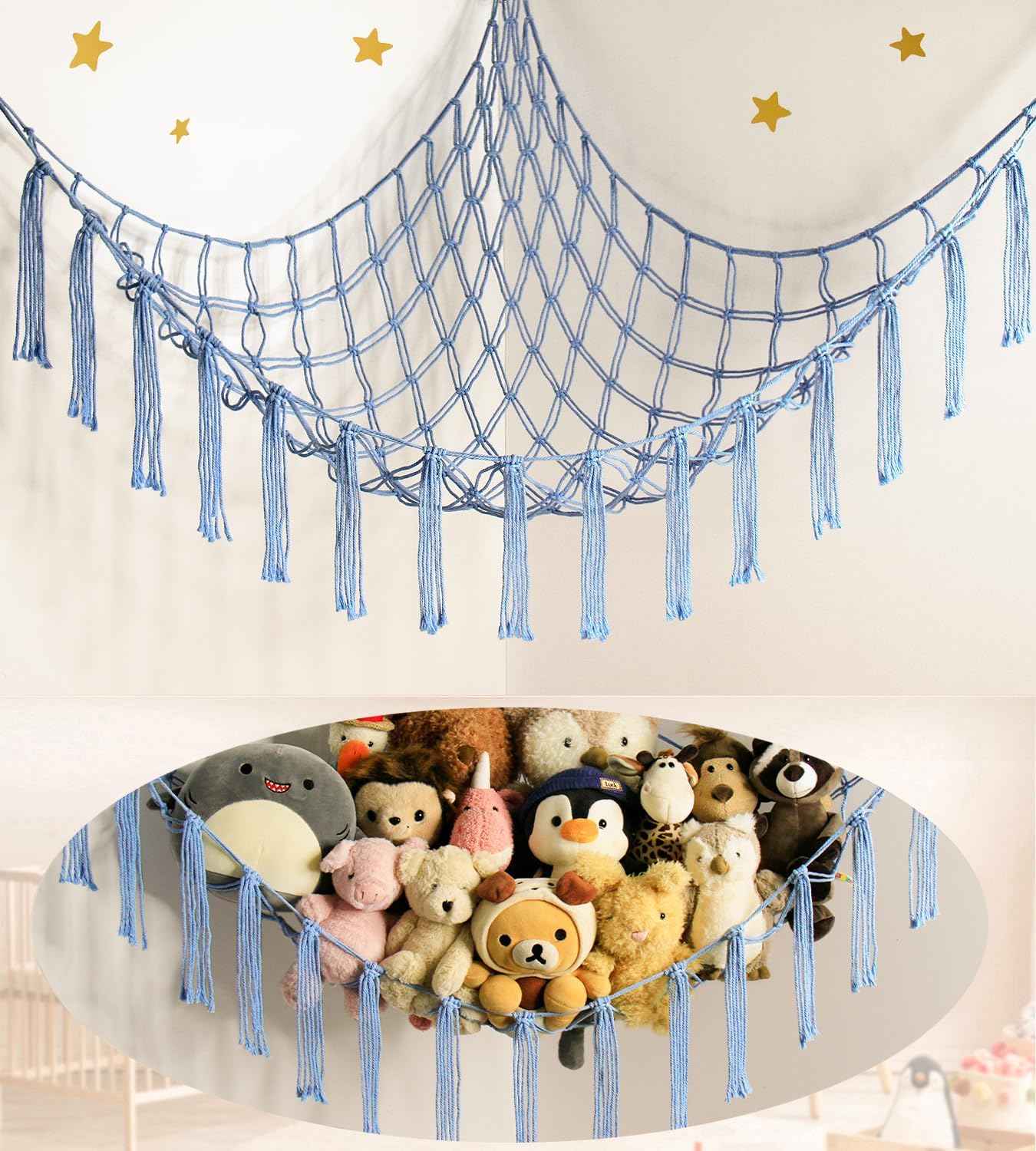 Stuffed Animal Hammock Corner Storage Net Cute Preppy Trendy Stuff Gifts for Teen Girls Baby Room Living Room House Wall Nursery Decor Rainbow Color Colorful Unicorn Hanging Organizers Organization