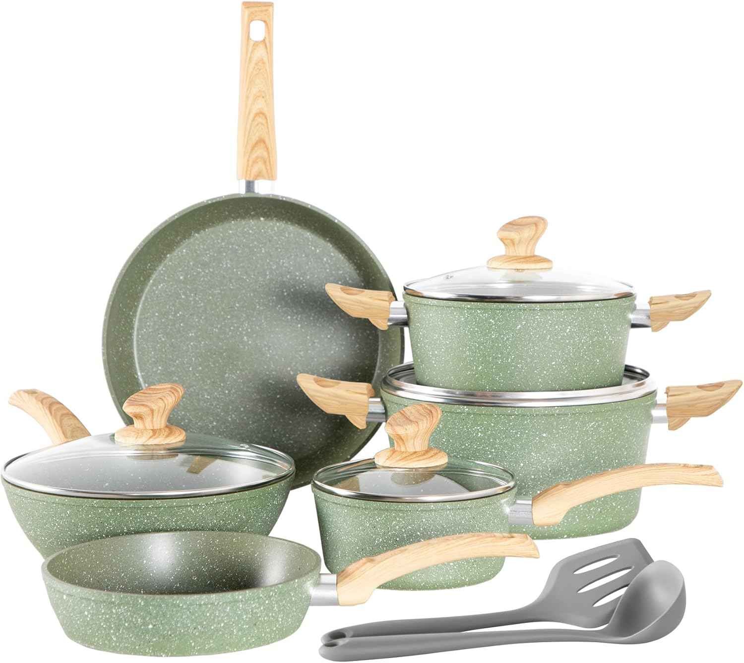 Kitchen Academy Induction Pots and Pans Set Non Stick - 12 Piece Granite Cookware Set, Black Kitchen Nonstick Cooking Pans Set