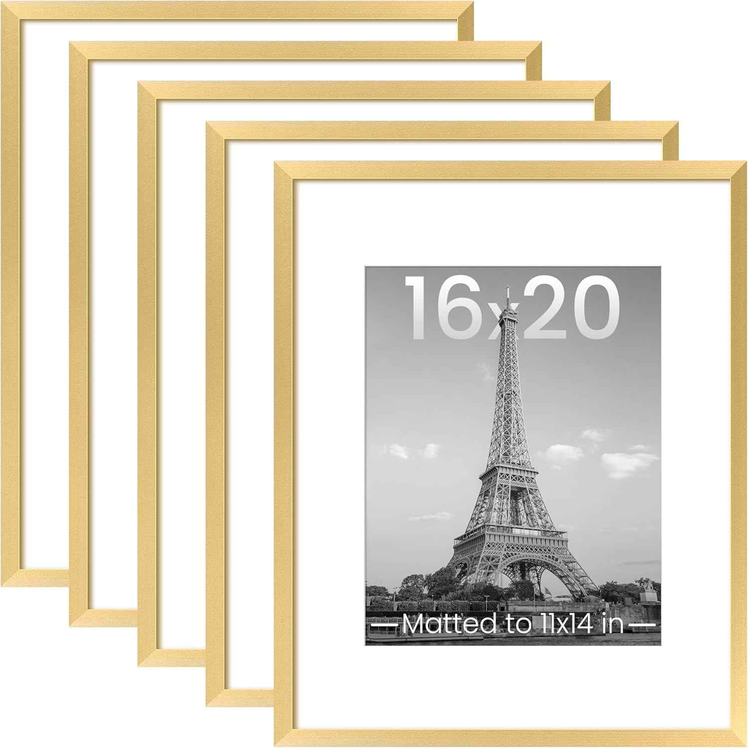 upsimples 11x14 Picture Frame Set of 5, Display Pictures 8x10 with Mat or 11x14 Without Mat, Wall Gallery Photo Frames, Black