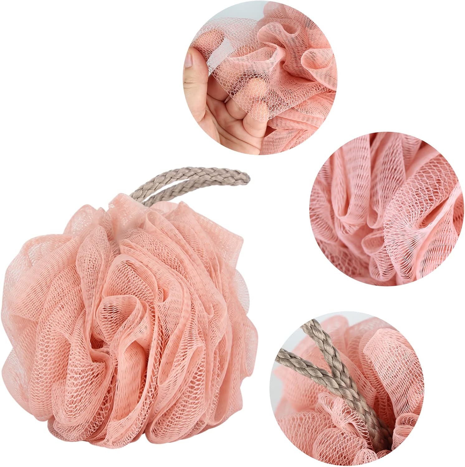 Fu Store 4-pack loofah sponge shower bath scrubbers with mesh balls in 4 colors, 50g each, for body exfoliation