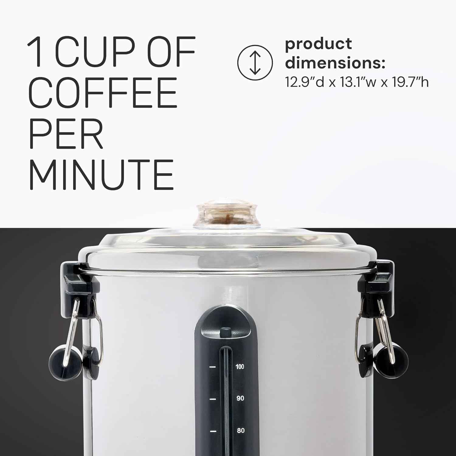 Homecraft 100-Cup Coffee Urn and Hot Beverage Dispenser with Dripless Faucet, Quick-Brewing, Stainless Steel