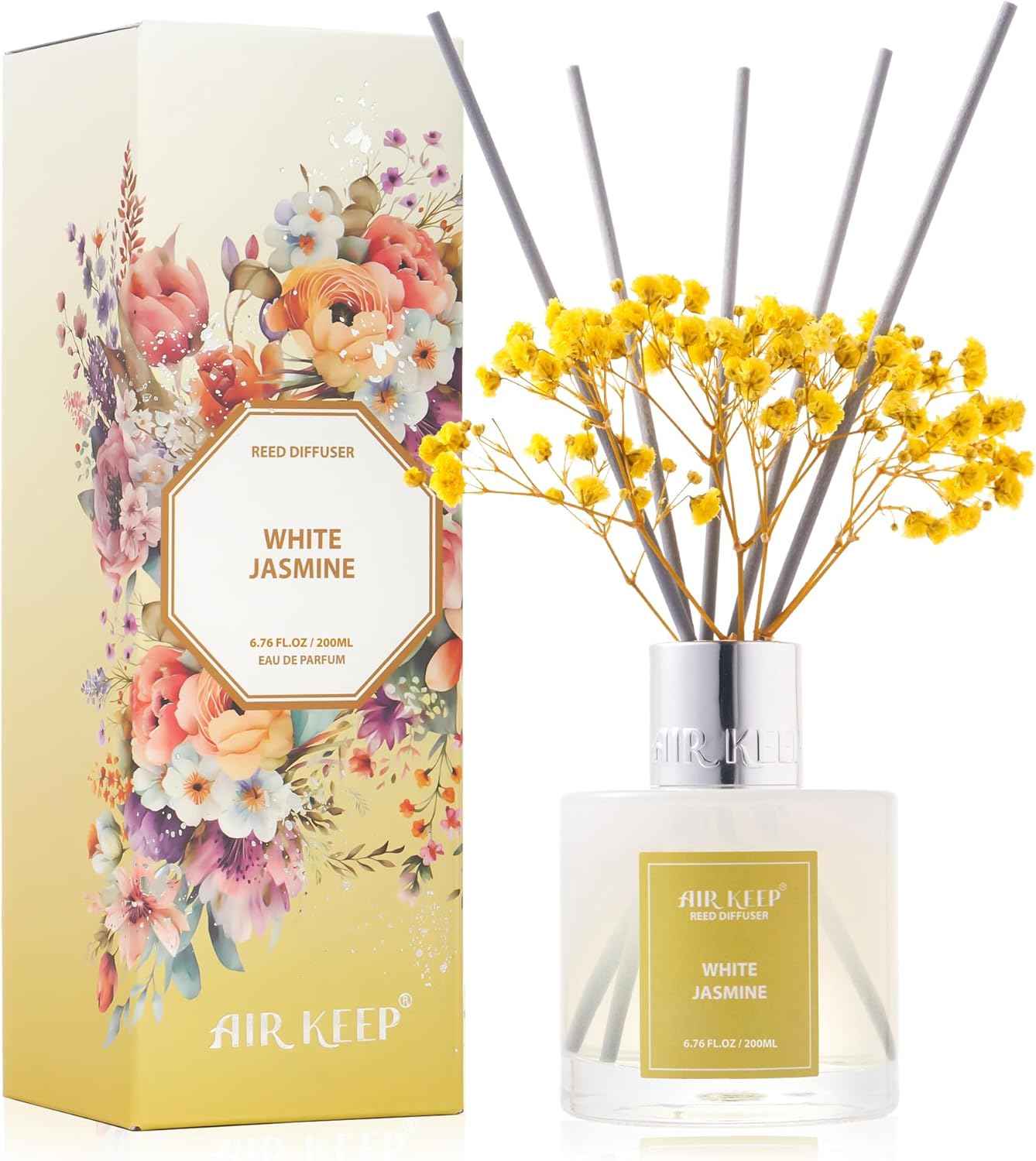 Airkeep Reed Diffuser Set,3.38 fl oz (100 ml) - Clean Linen Oil Diffusers with 8 Reed Sticks,Home Fragrance Reed Diffuser for Bathroom Shelf Decor
