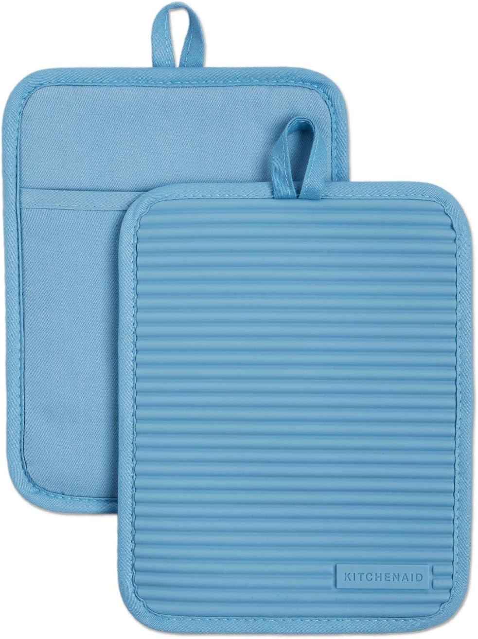 KitchenAid Ribbed Soft Silicone Pot Holder 2-Pack Set, Milkshake Tan, 7"x9"