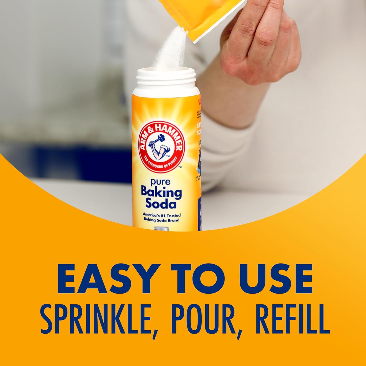 Arm & Hammer Pure Baking Soda Shaker, 12 Oz, Pack of 6, Free-Flowing Granules, Water-Resistant Container