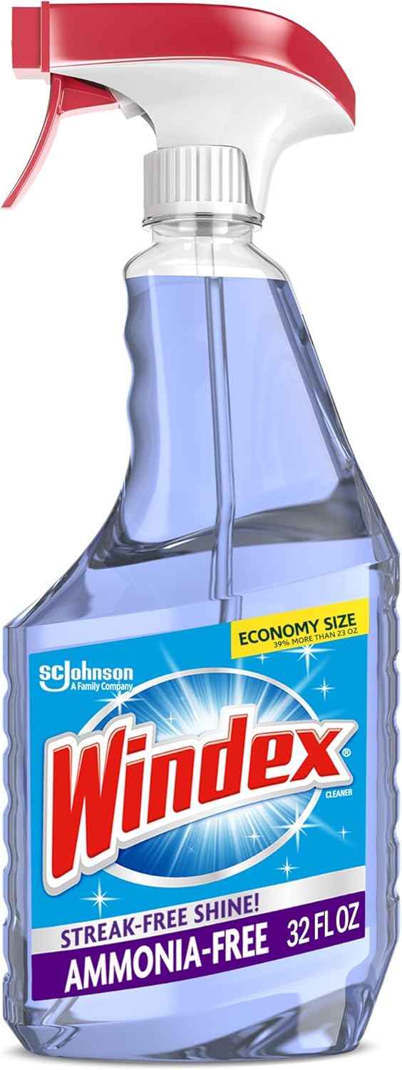 Windex Glass and Window Cleaner Spray Bottle, Ammonia Free, Packaging Designed to Prevent Leakage and Breaking, Surface Cleaning Spray, Crystal Rain Scent, 23 Fl Oz