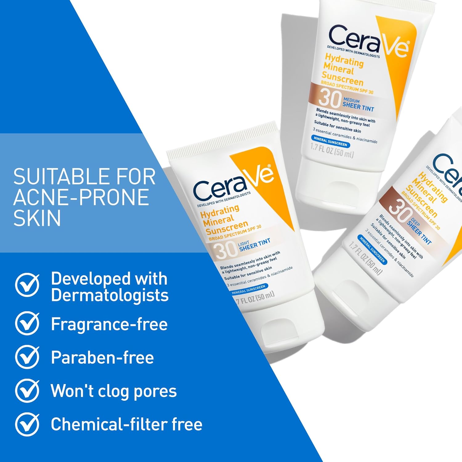 ceraVe hydrating mineral sunscreen spf 30 sheer tint medium 1.7 fl oz